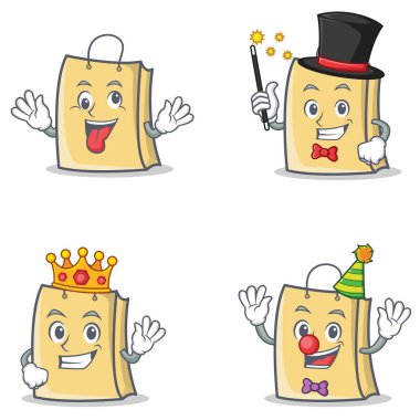 Çılgın Büyücü Kralı ile çanta karakter kümesi palyaço