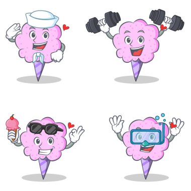 Pamuk şeker karakter kümesi denizci fitness dalış dondurma ile