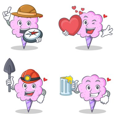 Pamuk şeker karakter kümesi Explorer kalp madenci suyu ile