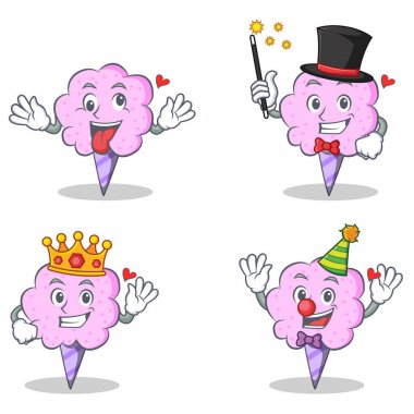 Çılgın Büyücü Kralı ile palyaço pamuk şeker karakter kümesi