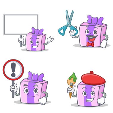 Hediye karakter kümesi getirmek boar işaret Kuaför sanatçı vektör çizim