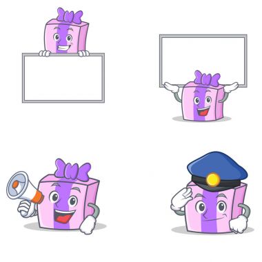 Yönetim Kurulu polis megafon vektör çizim ile hediye karakter kümesi