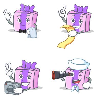 Garson menü fotoğraf dürbün ile hediye karakter kümesi