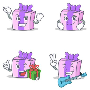 Başarılı smirking hediye gitar ile hediye karakter kümesi