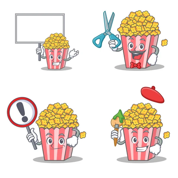 Kurulu Kuaför işareti sanatçı ile patlamış mısır karakter kümesi