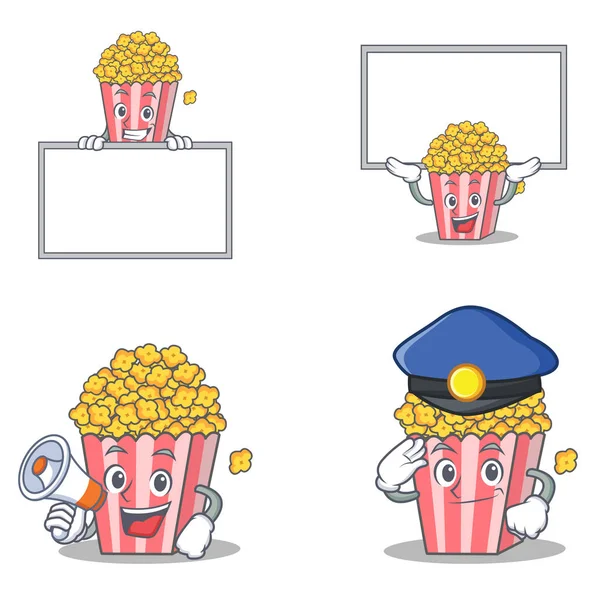 Yönetim Kurulu megafon polis ile patlamış mısır karakteri ayarla