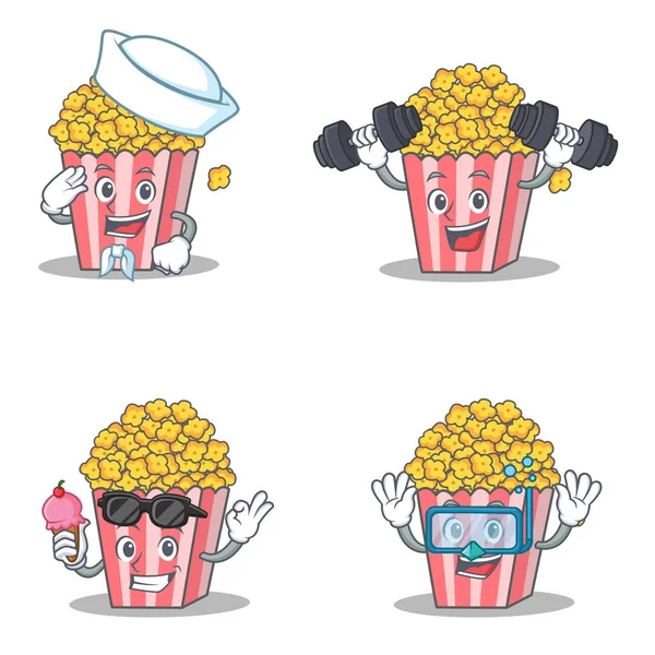 Patlamış mısır karakterini denizci fitness dalış dondurma ile ayarlamak