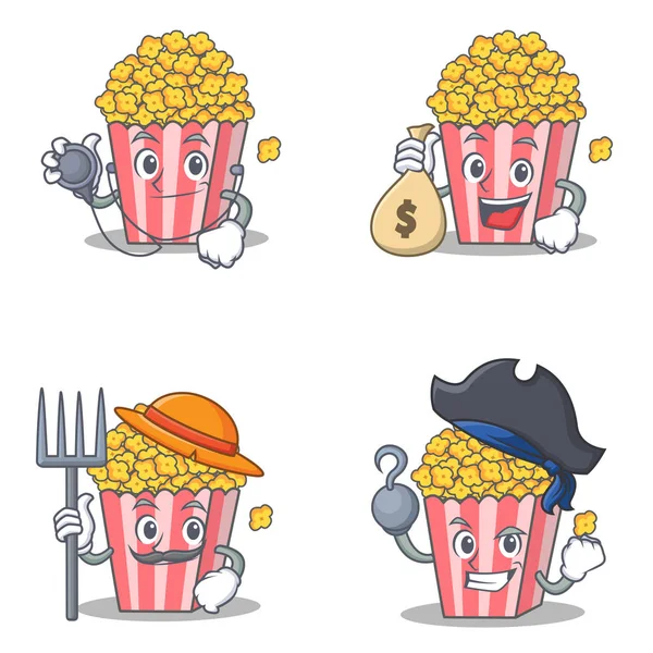 Doktor para ağız çiftçi korsan ile patlamış mısır karakter kümesi