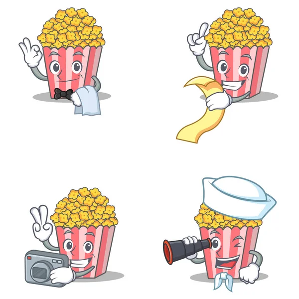 Набір символів попкорна з меню офіціанта фото бінокль — стоковий вектор