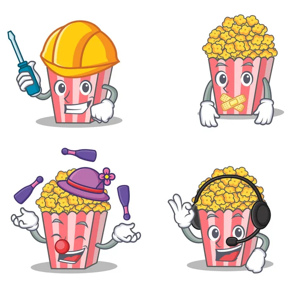 Otomotiv sessiz hokkabazlık kulaklık ile patlamış mısır karakter kümesi