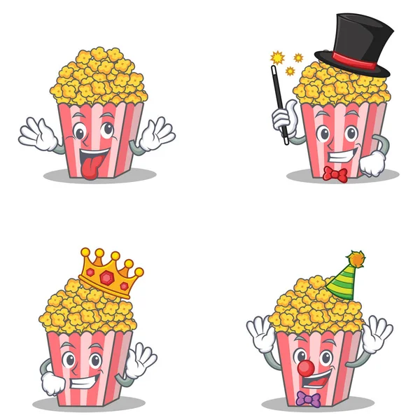 Deli Büyücü Kralı ile patlamış mısır karakter kümesi palyaço