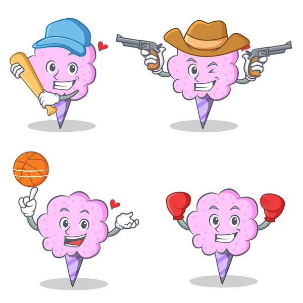 Pamuk şeker karakter kümesi beyzbol kovboy basketbol boks ile