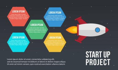 Roket iş Infographic konseptiyle adım