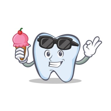 Diş karakter karikatür tarzı dondurma ile