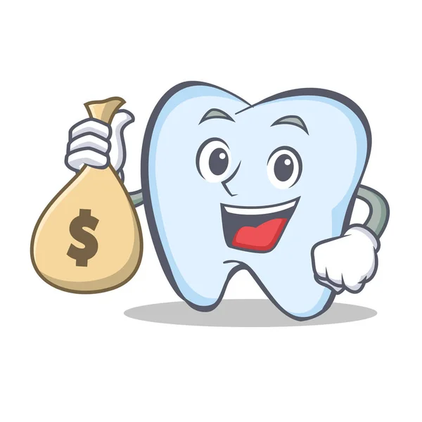 Traer dinero bolsa de dientes carácter estilo de dibujos animados — Vector de stock