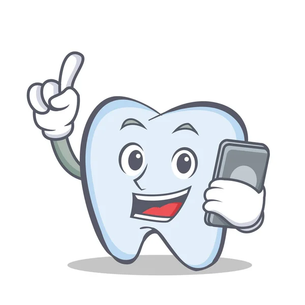 Tooth character cartoon style with phone — Stock Vector