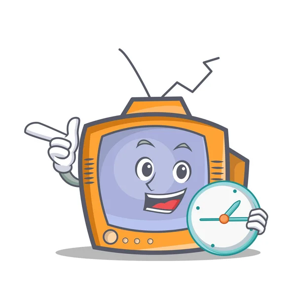 Telewizor charakter kreskówka obiekt z zegarem — Wektor stockowy