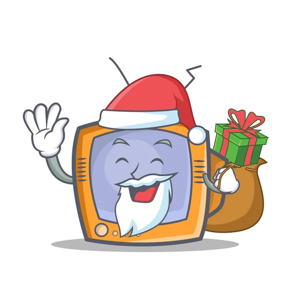 Santa TV character cartoon object with gift — Stock Vector