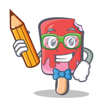 Öğrenci dondurma karakter karikatür kalem ile