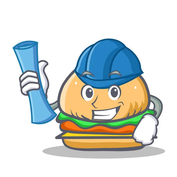 Arquitecto hamburguesa carácter comida rápida — Vector de stock
