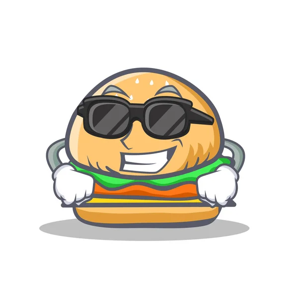 Super fresco personaje hamburguesa estilo de dibujos animados — Vector de stock