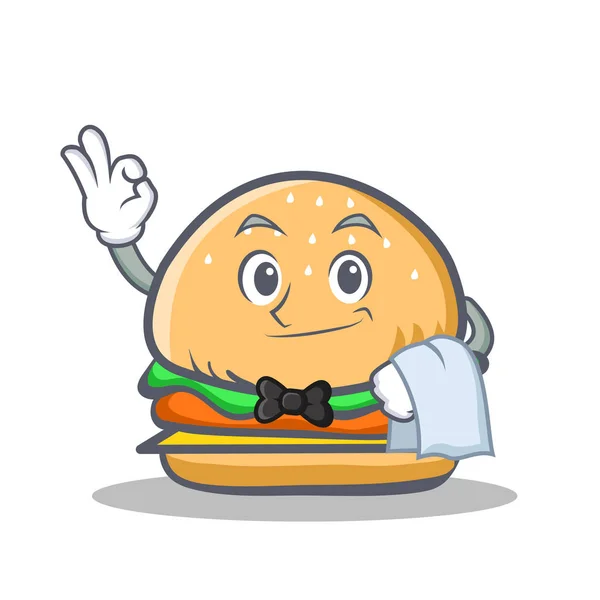 Servitören burger karaktär snabbmat — Stock vektor