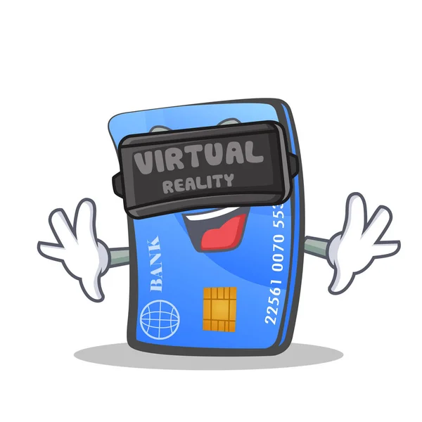 Desenho animado personagem de cartão de crédito com realidade virtual —  Vetores de Stock