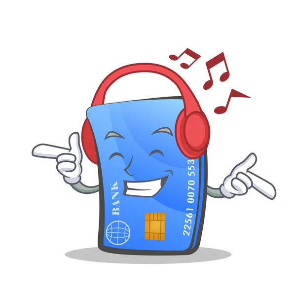 Luisteren muziek creditcard karakter cartoon — Stockvector