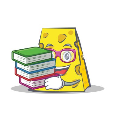 Öğrenci peynir karakter karikatür tarzı kitap ile