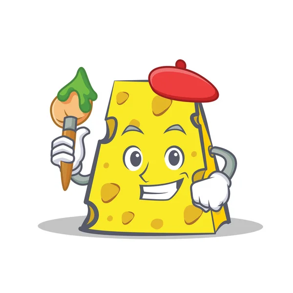 Artista personaje de queso estilo de dibujos animados — Vector de stock