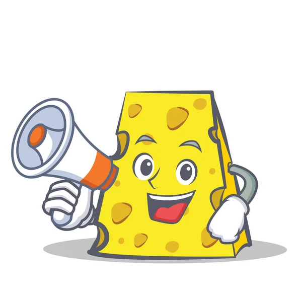 Personaje de queso estilo de dibujos animados con megáfono — Vector de stock