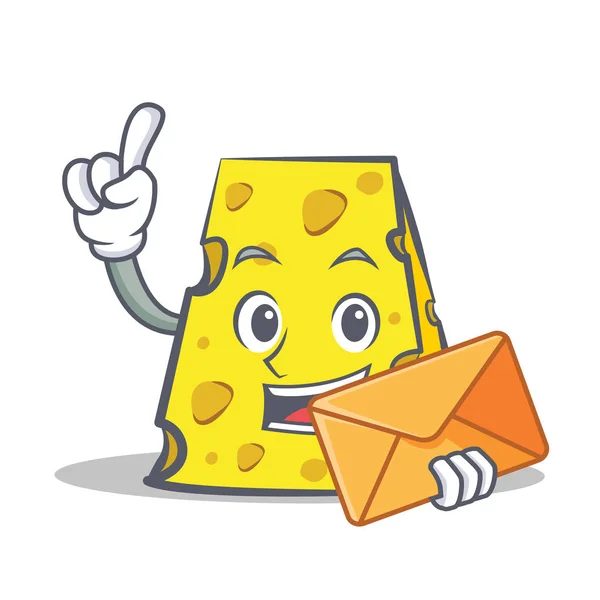 Personnage de fromage style dessin animé avec enveloppe — Image vectorielle