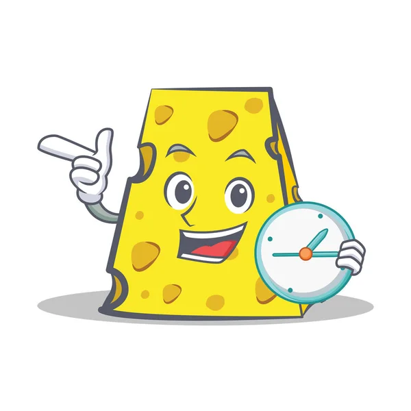 Personaje de queso estilo de dibujos animados con reloj — Vector de stock