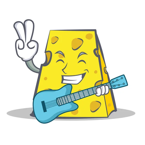 Personaje de queso estilo de dibujos animados con guitarra — Vector de stock