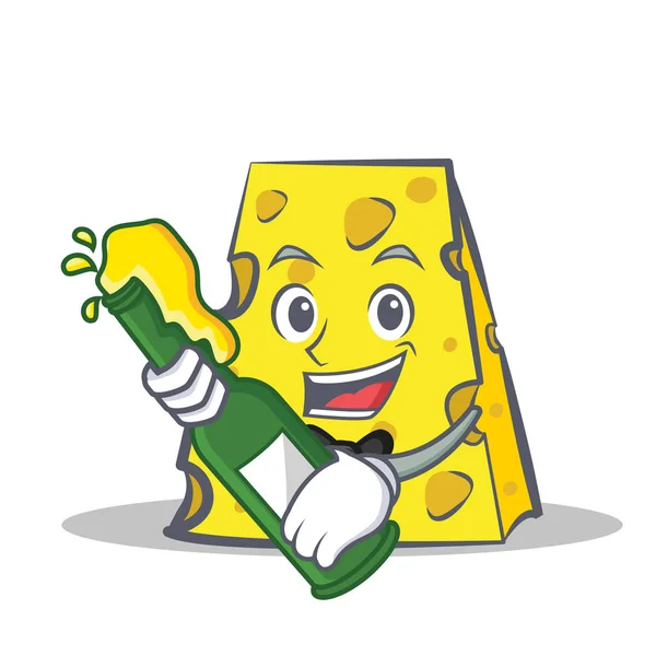 Personaje de queso estilo de dibujos animados con cerveza — Vector de stock