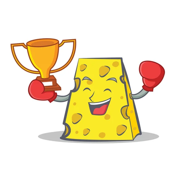 Boxing cheese character chartoon style winner - Stok Vektor