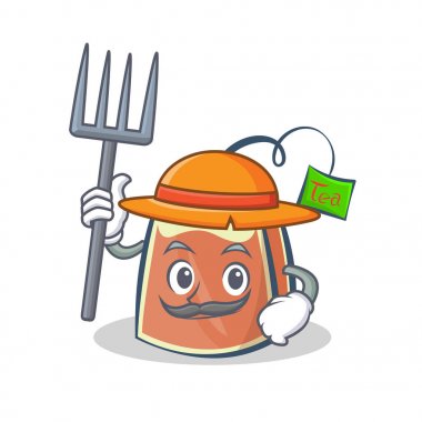 Çiftçi çay poşeti karakter karikatür