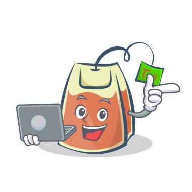 çay poşeti karakter karikatür dizüstü bilgisayar ile