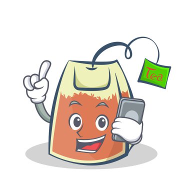 telefon ile çay poşeti karakter karikatür