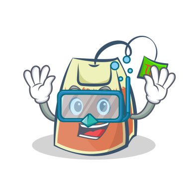 Dalış çay poşeti karakter karikatür vektör sanat