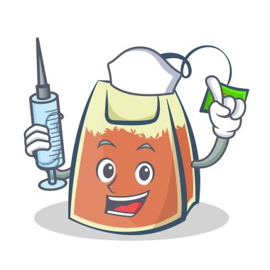 Hemşire çay poşeti karakter karikatür vektör sanat