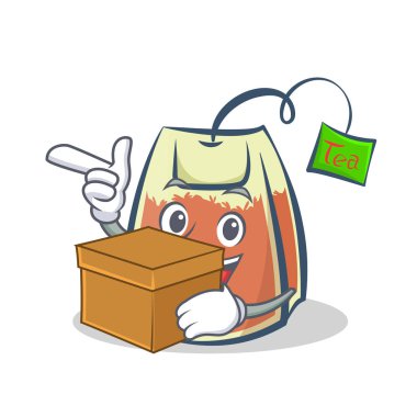 kutu vektör sanat ile çay poşeti karakter karikatür