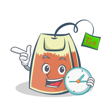 Saat vektör sanat ile çay poşeti karakter karikatür