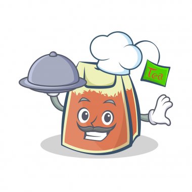 Şef çay poşeti karakter karikatür vektör sanat gıda ile