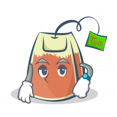 Çay poşeti karakter karikatür vektör sanat bekliyor