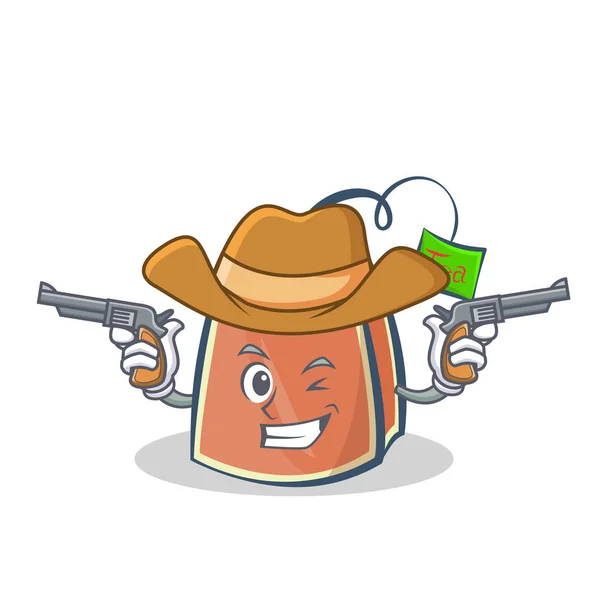 Cowboy tea bag character cartoon — Stock Vector