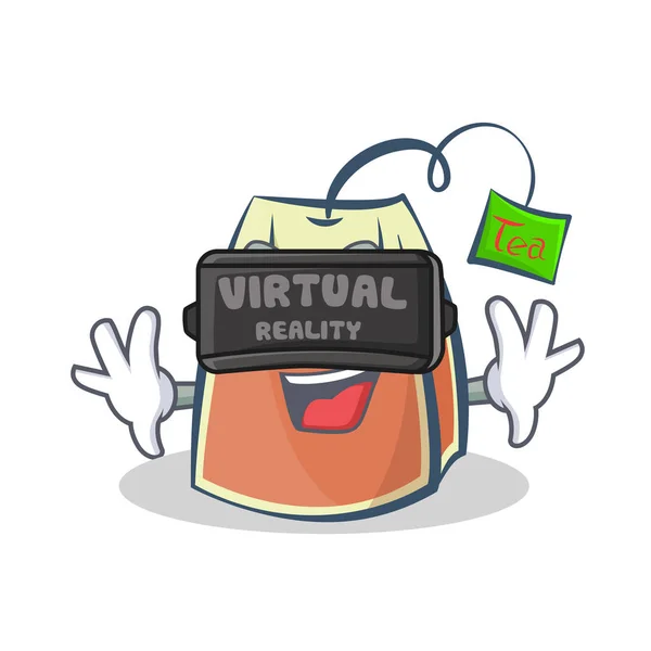 Tea bag character cartoon vector art with virtual reality — Stock Vector