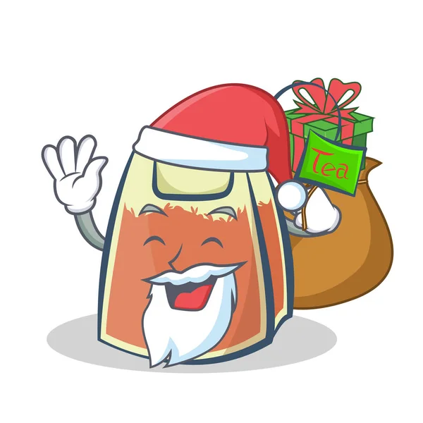 Santa tea bag character cartoon with gift — Stock Vector
