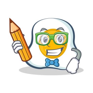 Öğrenci kızarmış yumurta karakter karikatür kalem ile