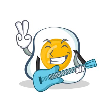 kızarmış yumurta karakter karikatür gitar ile